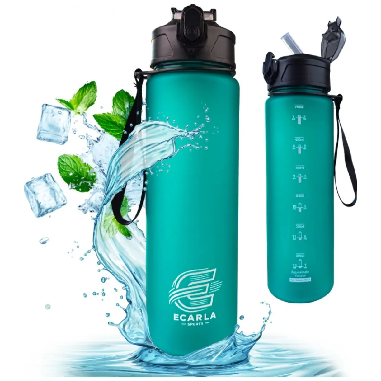 Butelka na wodę, sportowy bidon matowy 750ML turkus ECARLA SPORTS BD50