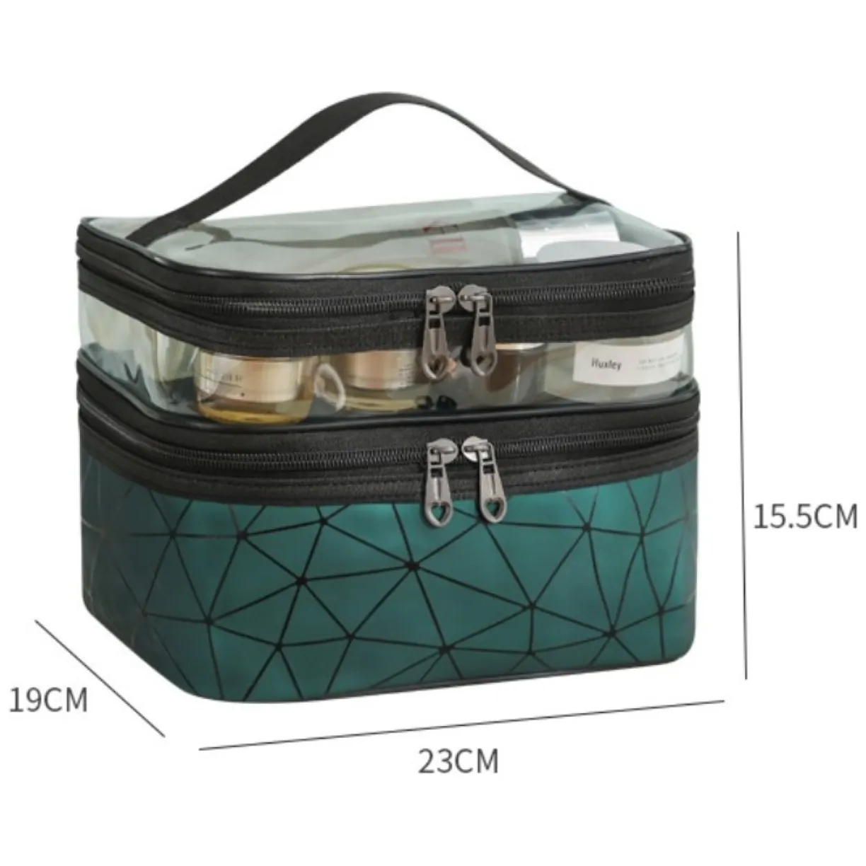 Damska podróżna rozkładana kosmetyczka geometryczna zielona 23x15,5x9 cm - obrazek 5