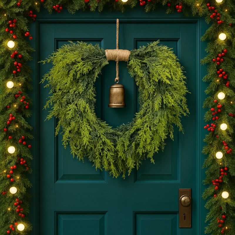 Wianek ozdobny na drzwi, stroik, sztuczna choina jak żywa - wysokość 50 cm WSN31 - obrazek 2