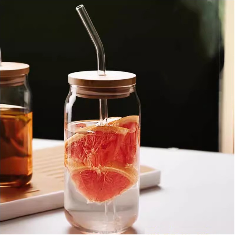 Szklanka 350ml z rurka i drewnianą przykrywka 1szt. do kawy, koktajli SZK210 - obrazek 3