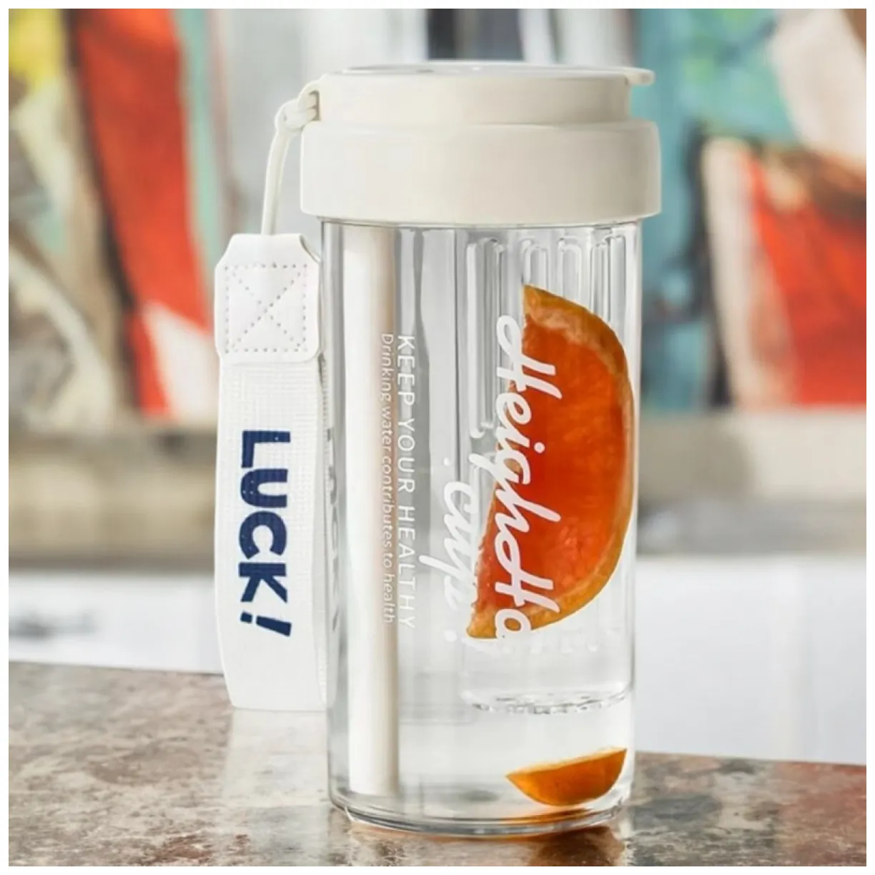 Butelka na wodę z koszyczkiem i słomką 600 ML Simple BD32B - obrazek 2