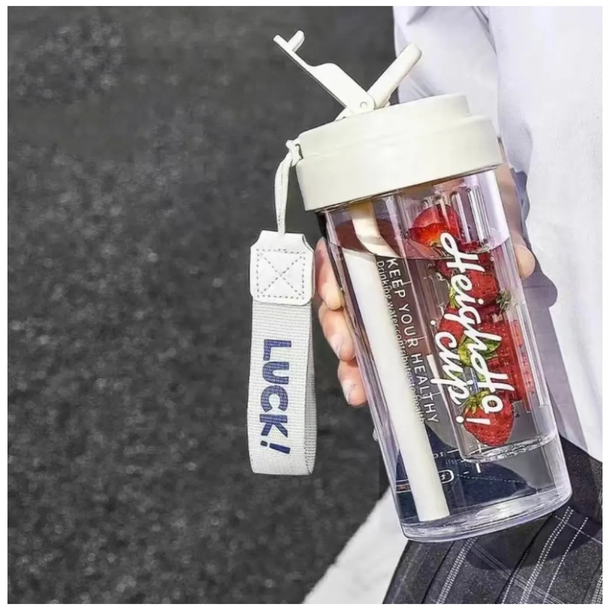 Butelka na wodę z koszyczkiem i słomką 600 ML Simple BD32B - obrazek 3