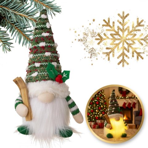 KRASNAL świąteczny świecący na baterie, lampka Z PLUSZU 14 x 28 cm, KSN208