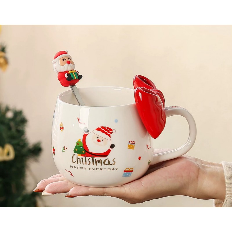 KUBEK ŚWIĄTECZNY Z KOKARDĄ - zestaw w pudełku z łyżeczką 400 ml KB25CZE - obrazek 5