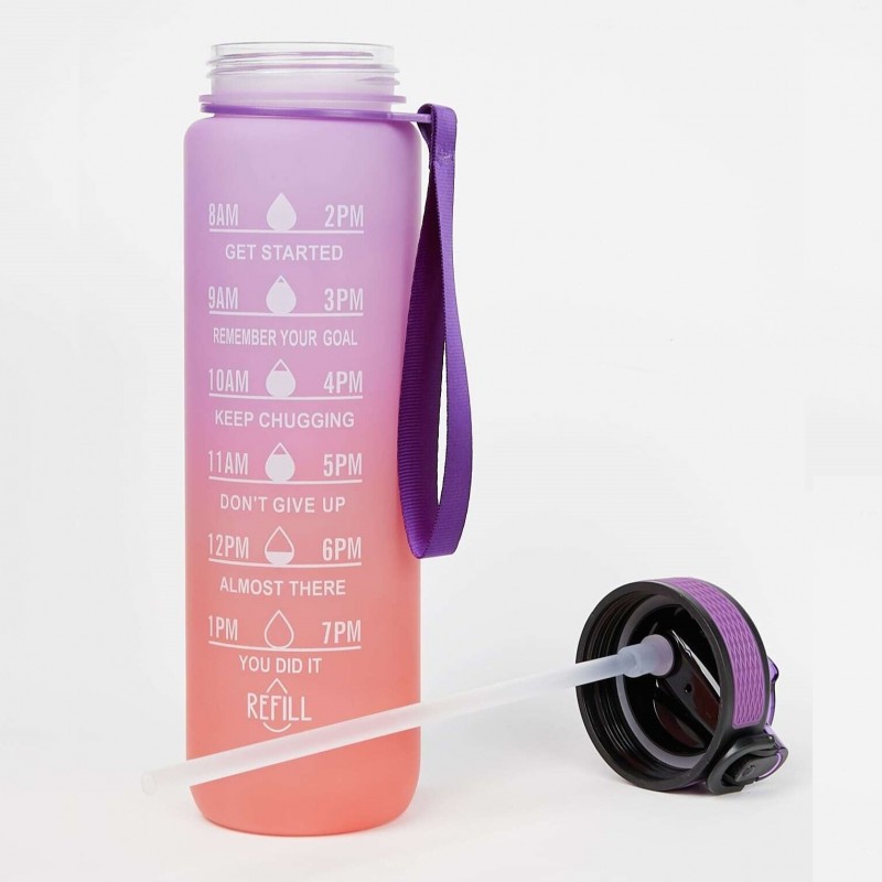 Butelka na wodę z miarką i słomką 1L OMBRE Fiolet z Koralem BD20 - obrazek 3