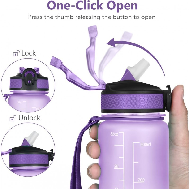 Butelka na wodę z miarką i słomką 1L OMBRE Fiolet z Koralem BD20 - obrazek 4