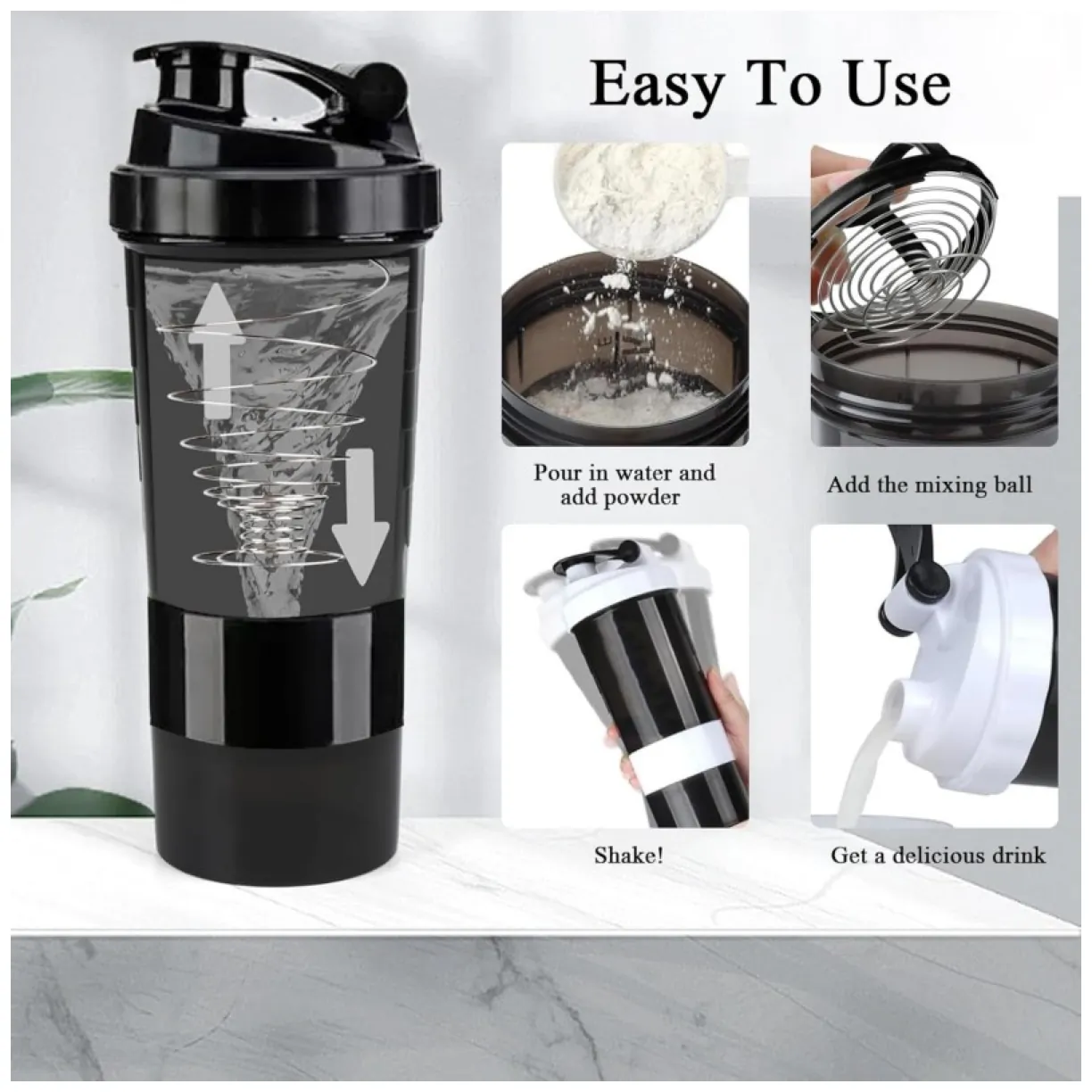 Shaker sportowy, bidon Twist Off do odżywki białkowej z sitkiem 500ML BD55CZ - obrazek 2