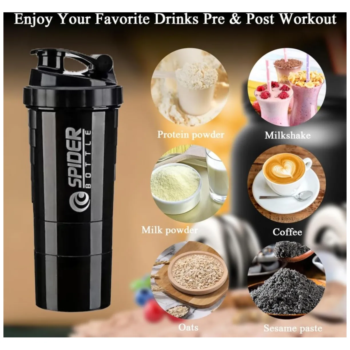 Shaker sportowy, bidon Twist Off do odżywki białkowej z sitkiem 500ML BD55CZ - obrazek 4