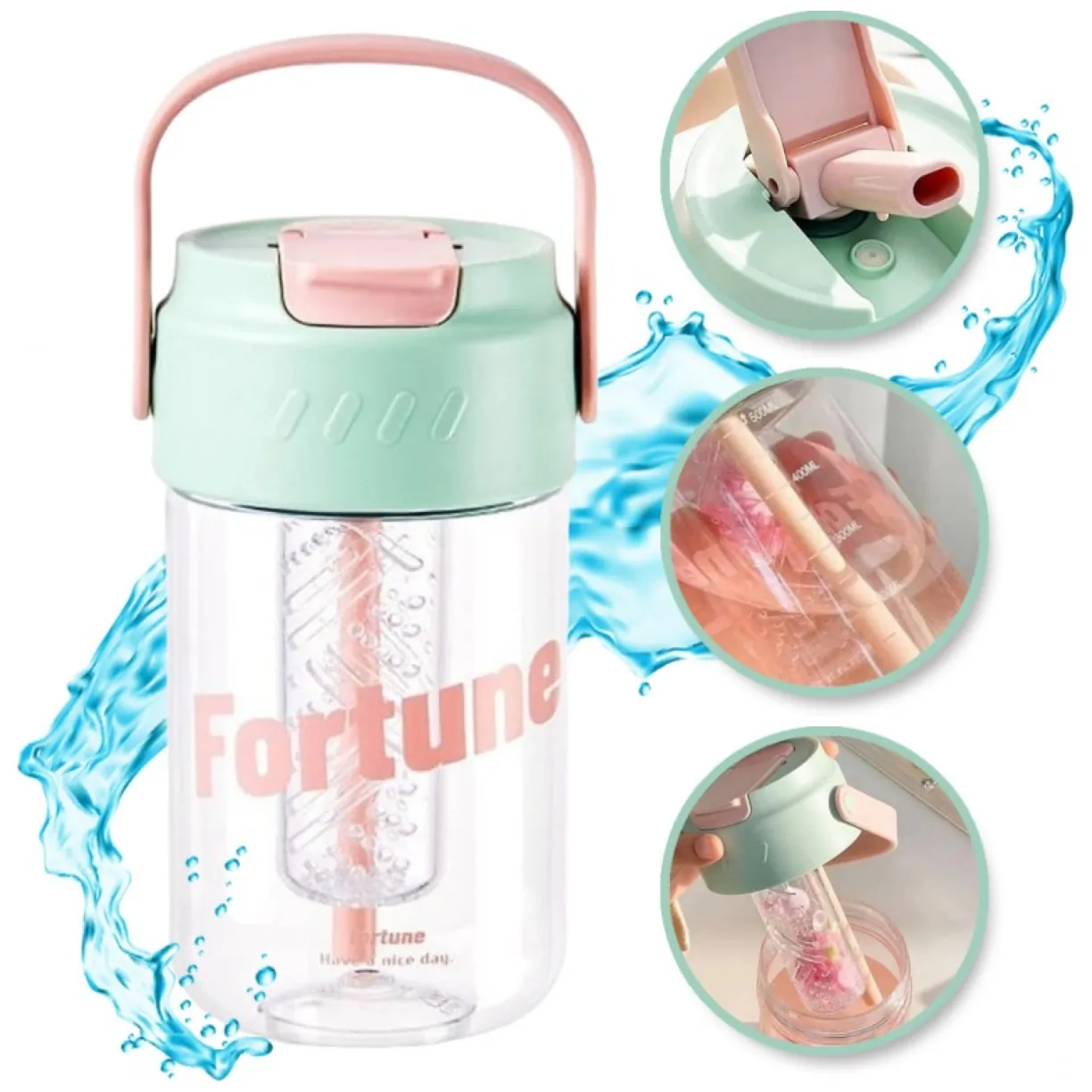 Butelka na wodę z koszyczkiem i słomką 600 ML Fortune BD22
