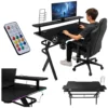 Biurko gamingowe z nadstawką LED RGB uchwyty komputerowe dla gracza 120x60cm