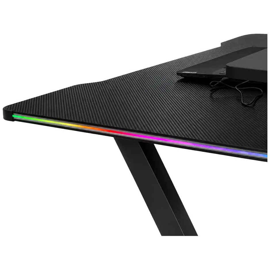 Biurko gamingowe z nadstawką LED RGB i uchwytami 120x60 cm - obrazek 9