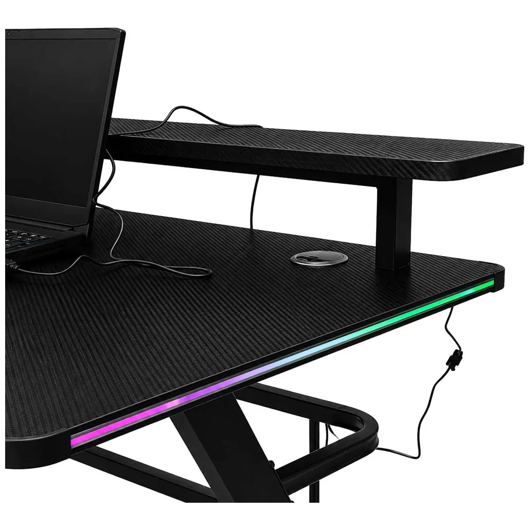 Biurko gamingowe z nadstawką LED RGB i uchwytami 120x60 cm - obrazek 10