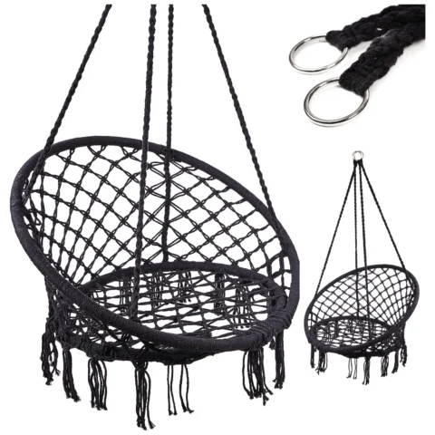 Huśtawka LUARO fotel bocianie gniazdo czarne 80cm 150kg
