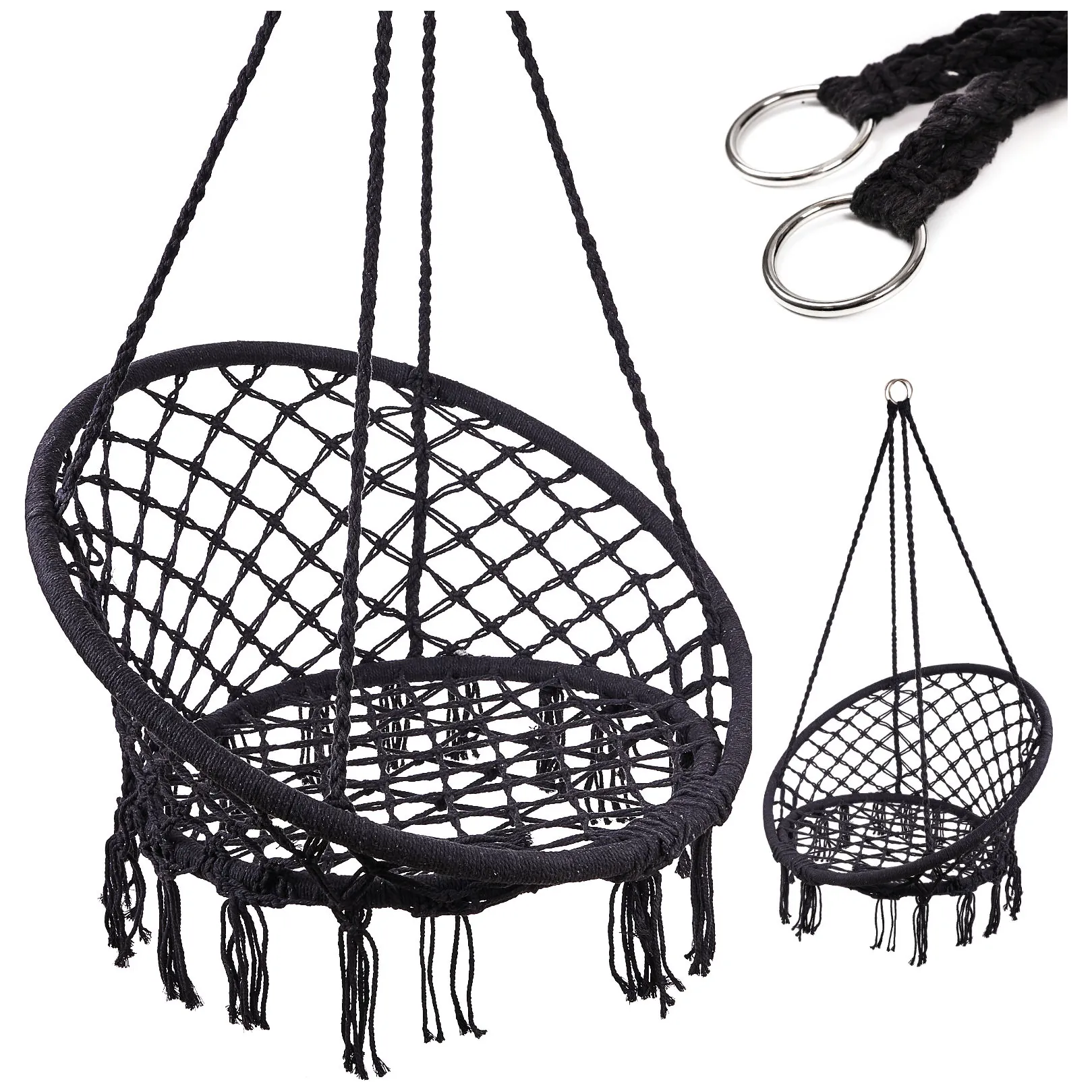 Huśtawka LUARO fotel bocianie gniazdo czarne 80cm 150kg