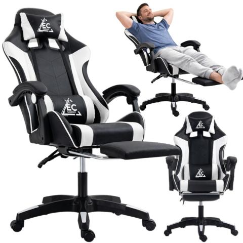 Fotel gamingowy obrotowy z podnóżkiem EC GAMING masażer KO24B