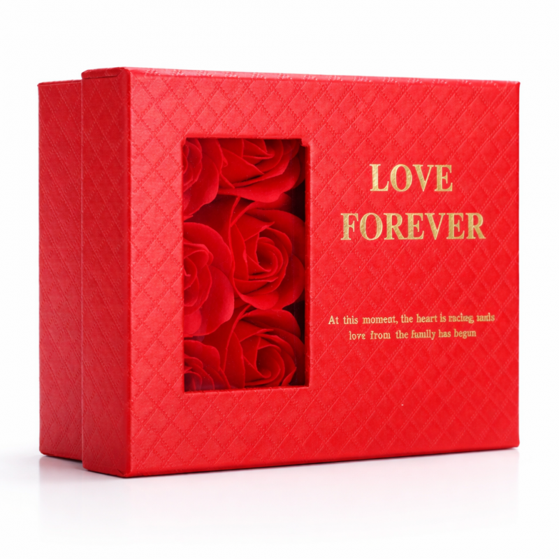 Pudełeczko na biżuterie z 6 szt. zapachowych róż mydlanych, czerwone na prezent BUK28CZE - obrazek 2