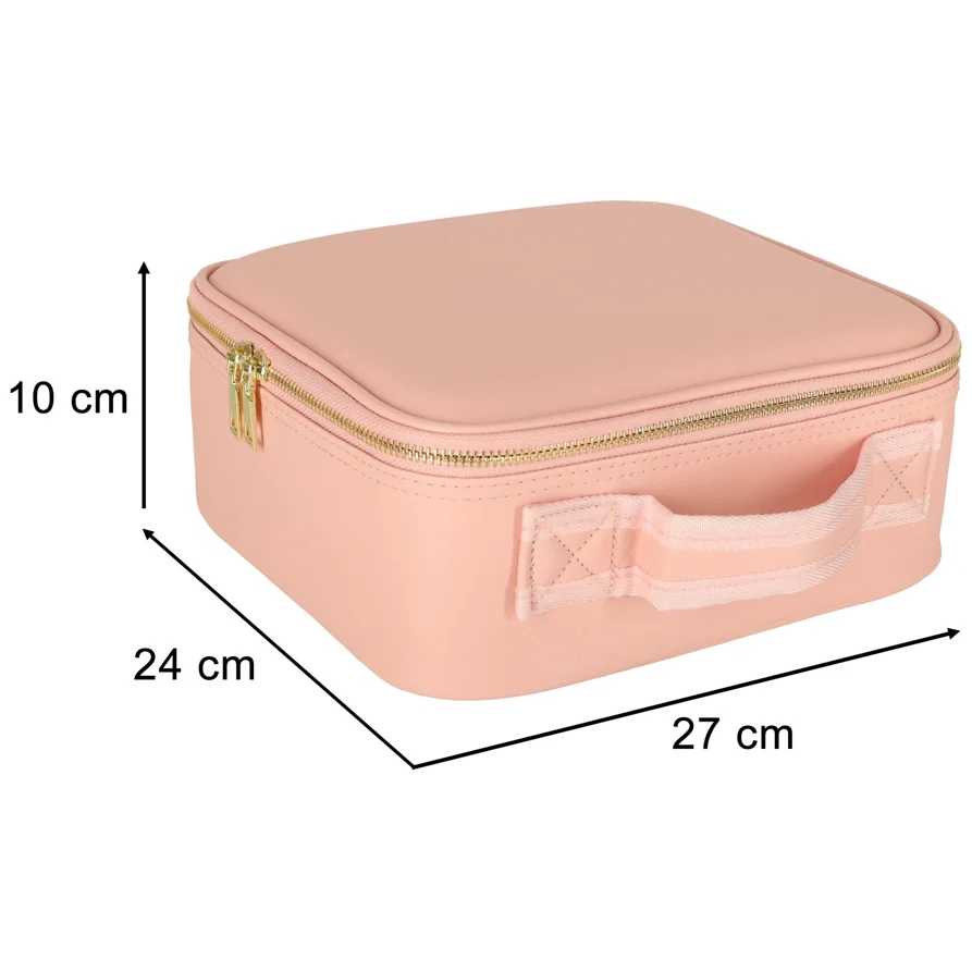 Kosmetyczka organizer na kosmetyki biżuterię kuferek z lusterkiem 10-krotne powiększenie różowy - obrazek 11