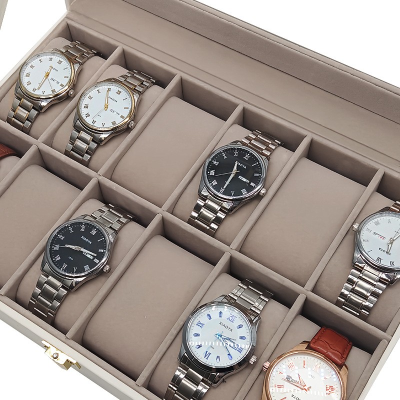 Szkatułka pudełko na zegarki na 12szt, biała ekoskóra 30 x 20 x 8cm PD154 - obrazek 7