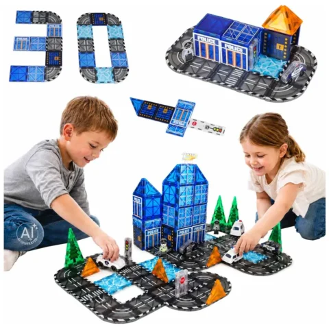 Klocki magnetyczne konstrukcyjne 3D policja radiowozy 91 elementów