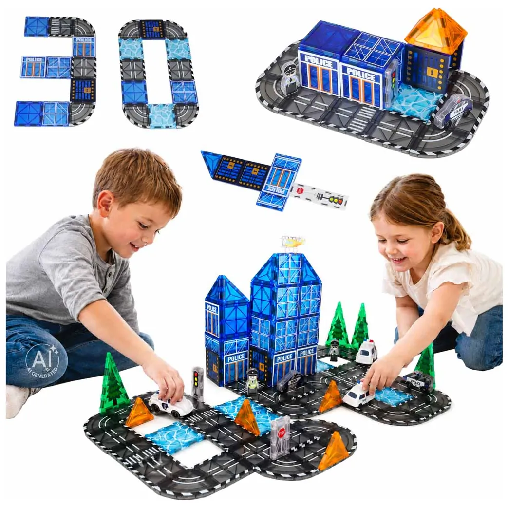 Klocki magnetyczne konstrukcyjne 3D policja radiowozy 91 elementów