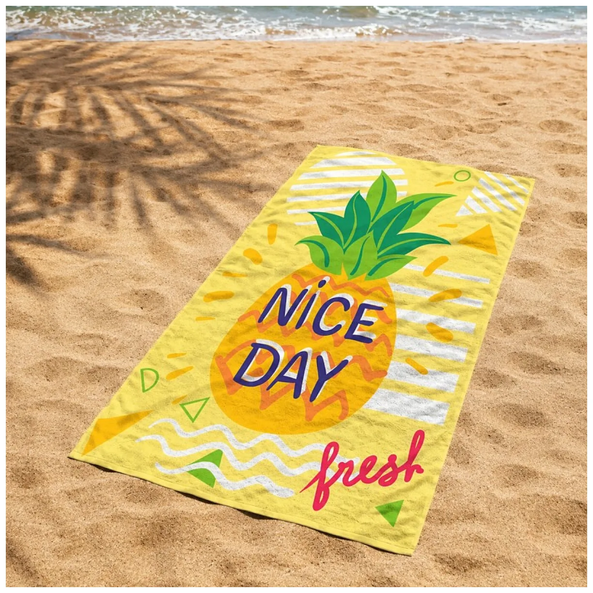 Ręcznik plażowy, na basen ANANAS, NICE DAY 150x70 żółty - obrazek 3