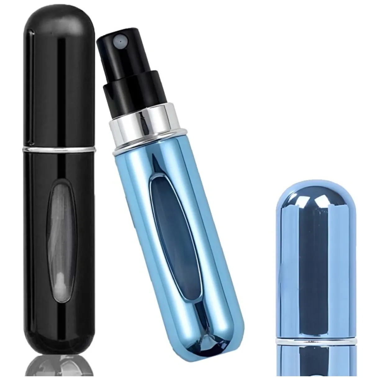Zestaw 2 aluminiowych atomizerów podróżnych na perfumy 5 ml niebieskie