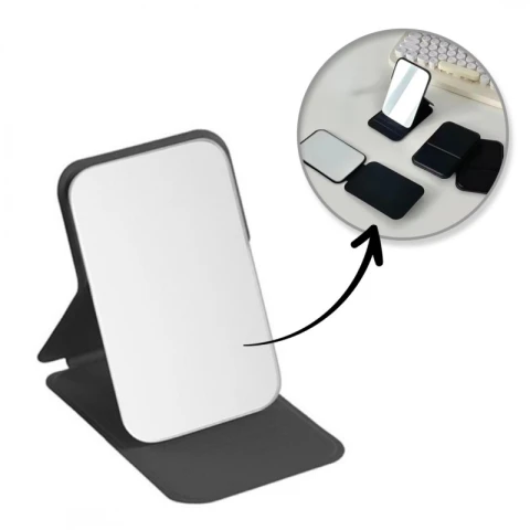 Lusterko kosmetyczne z ekoskóry, otwierane, stojące, do torebki czarne L17CZ