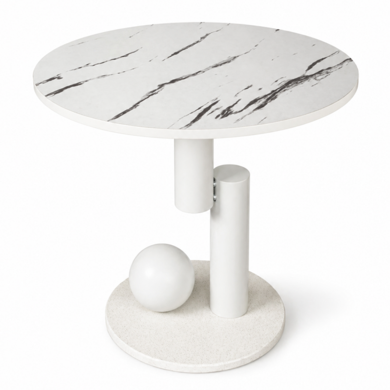 Stolik kawowy, pomocniczy, okrągły, biały marmur 50cm, KULA STL28B - obrazek 2