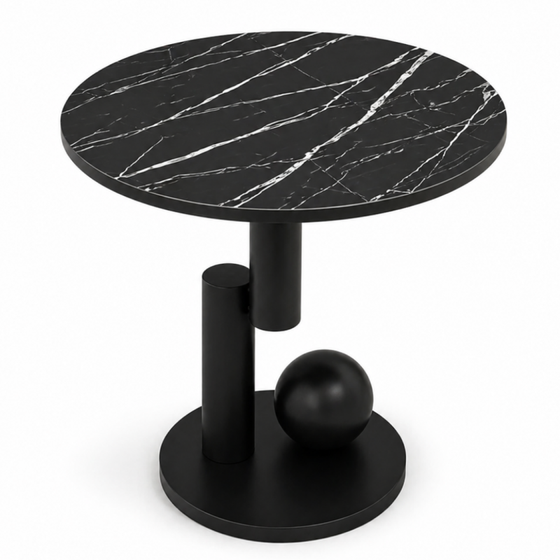 Stolik kawowy, pomocniczy, okrągły, czarny marmur 50cm, KULA STL28CZ - obrazek 3