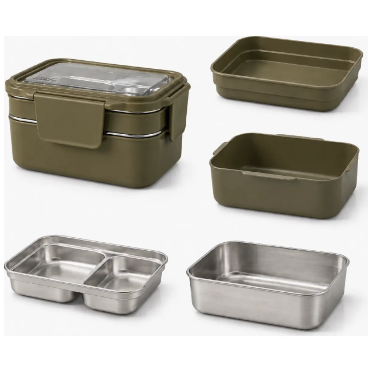 Śniadaniówka LUNCH BOX z widelcem, stal nierdzewna, 2 poziomy, zielony PJM50ZIE - obrazek 7