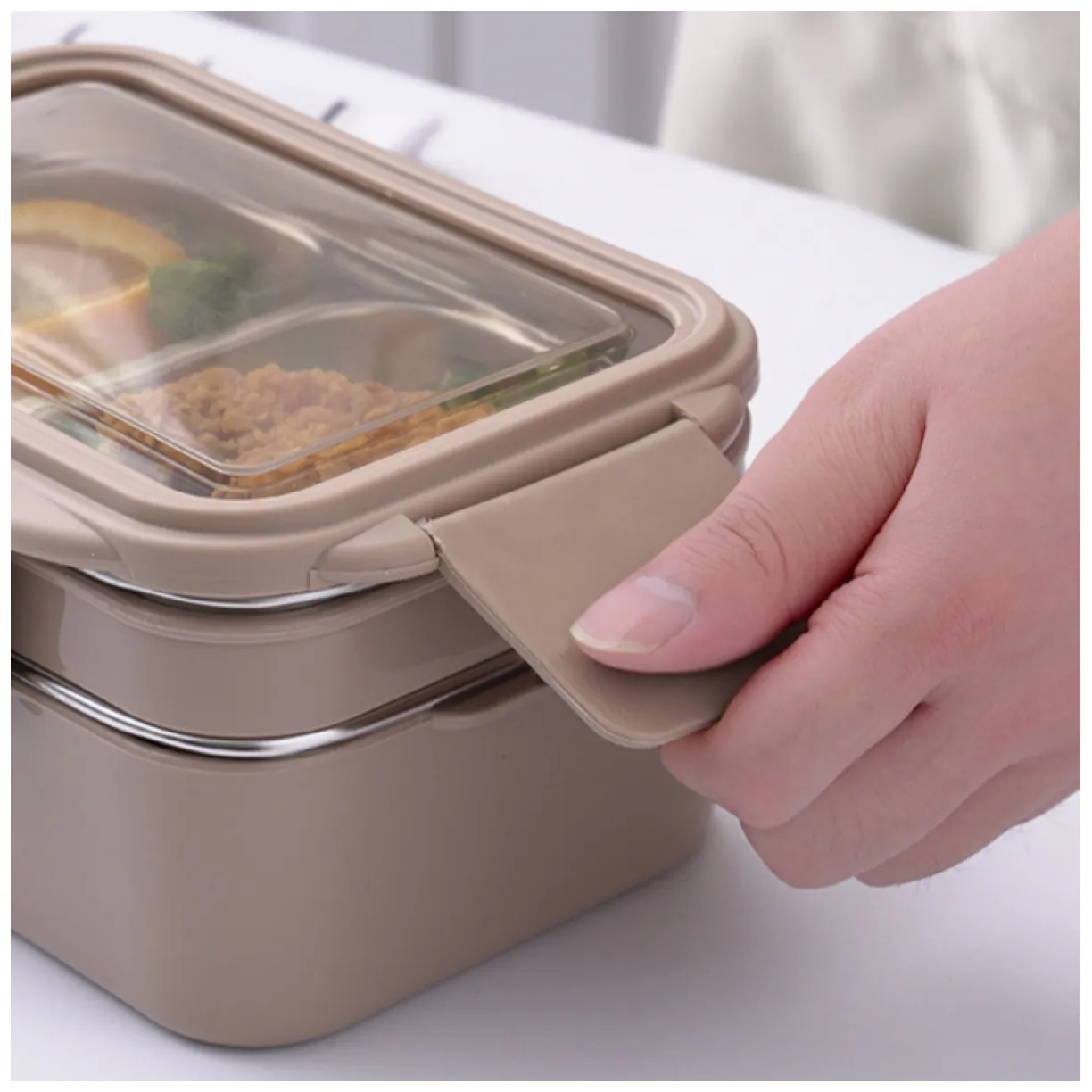 Śniadaniówka LUNCH BOX z widelcem, stal nierdzewna, 2 poziomy, zielony PJM50ZIE - obrazek 10