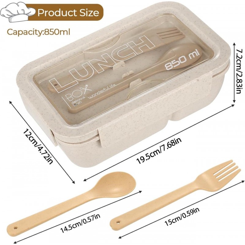 Lunch box, śniadaniówka ze sztućcami beżowy przegródki 850 ml PJM46 - obrazek 3