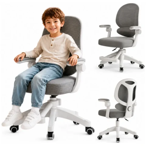 Fotel gamingowy, obrotowy do biurka dziecięcego KIDS GRAY