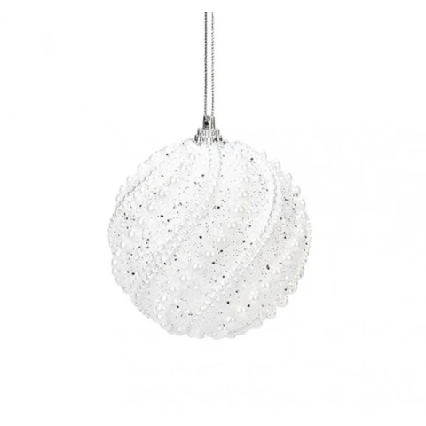 Ozdoba świąteczna bombka perełki biała 1szt KSN148