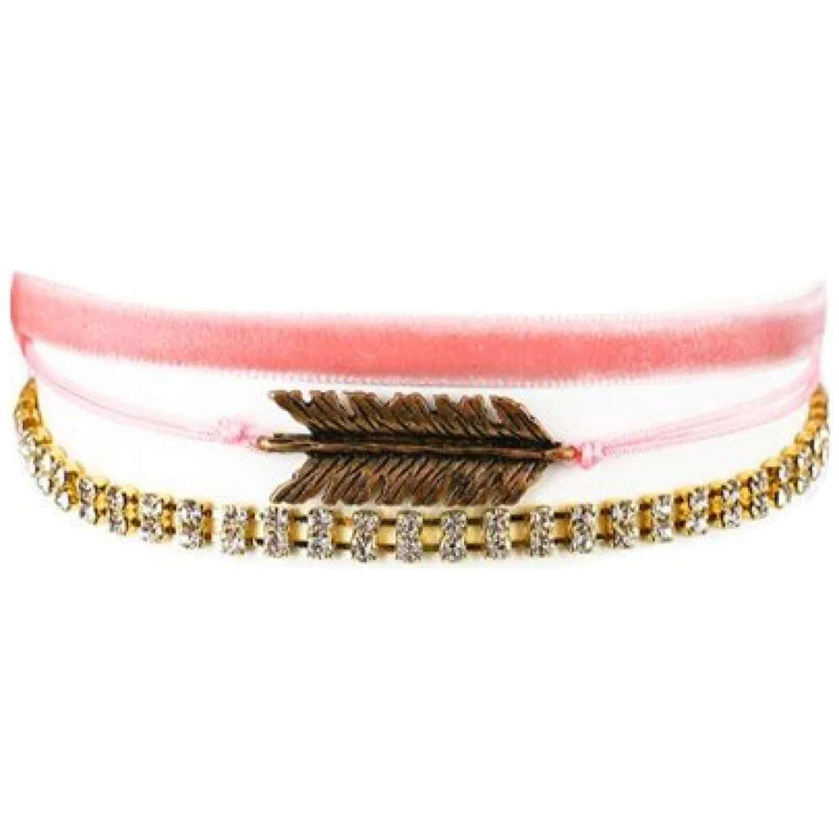 NASZYJNIK CHOKER PIÓRKO I KRYSZTAŁY - RÓŻ
