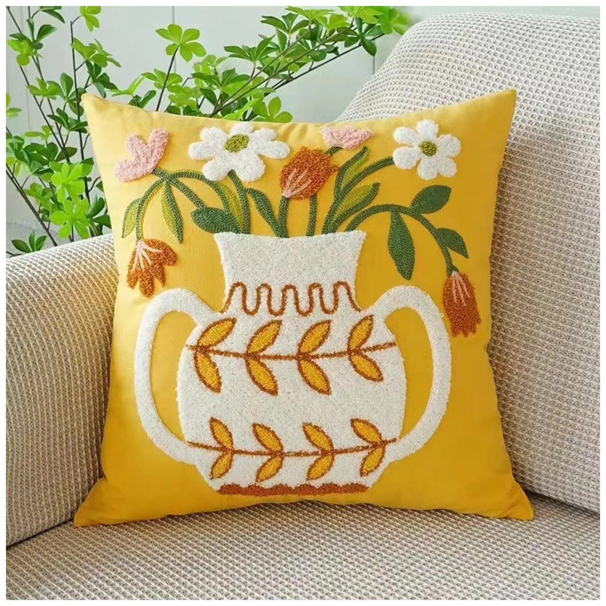 Poszewka na poduszkę 45 x 45 cm dzbanuszek z kwiatami BUKIET POD146