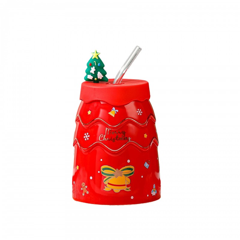 KUBEK ŚWIĄTECZNY - zestaw z silikonową pokrywką i rurką 400ml, czerwony KB06CZE - obrazek 8