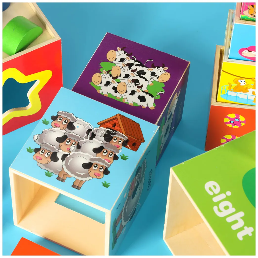 Drewniana wieża edukacyjna sorter kształtów nauka liczenia XXL 71 cm - obrazek 12