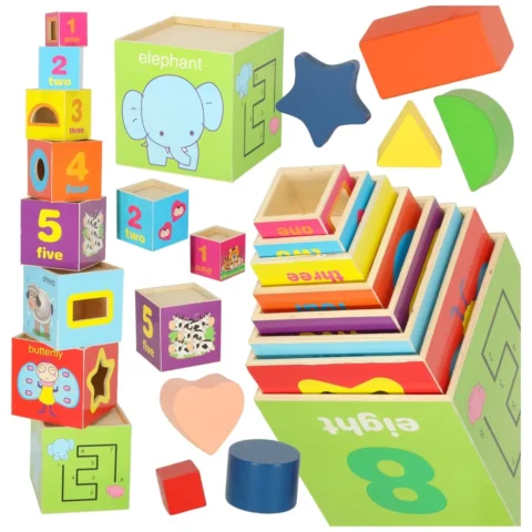 Wieża edukacyjna drewniana sorter kształty nauka liczenia 71cm XXL