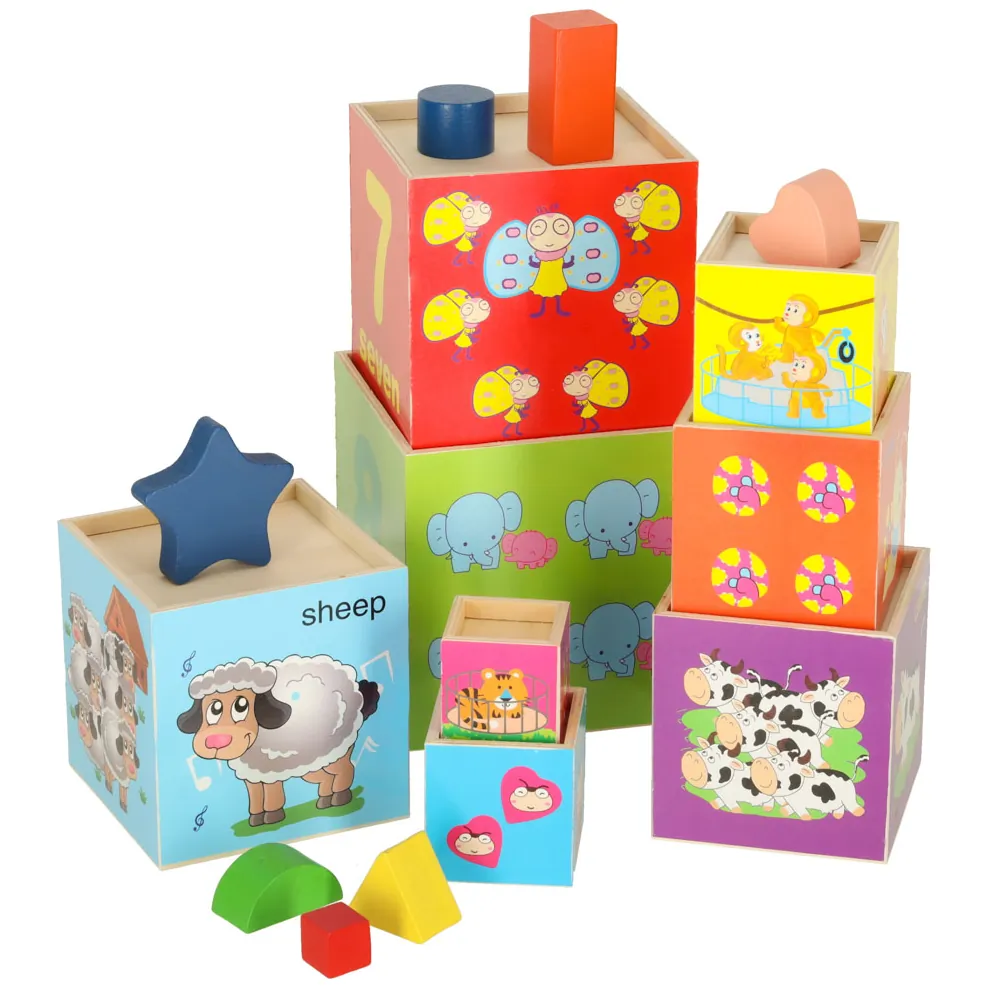Drewniana wieża edukacyjna sorter kształtów nauka liczenia XXL 71 cm - obrazek 7