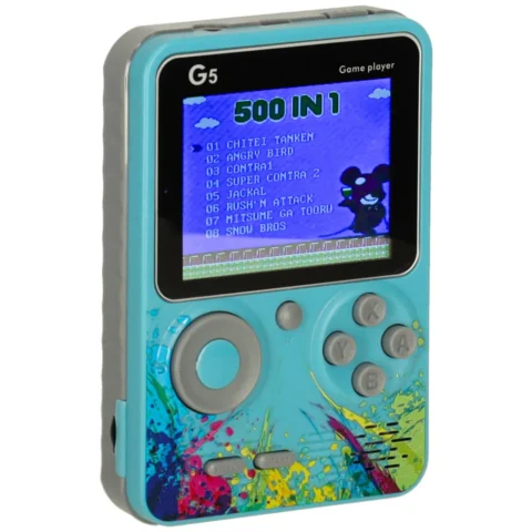 Konsola przenośna do gier mini elektroniczna retro 500 gier niebieska