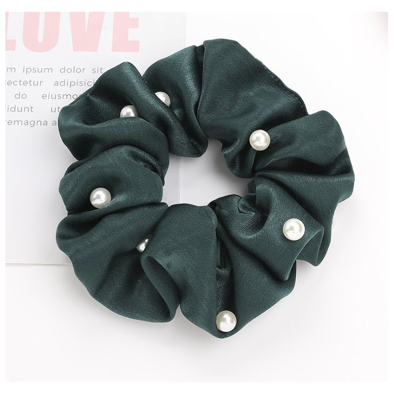 Gumka do włosów frotka perełki butelkowa zieleń GUM95ZIE - obrazek 2