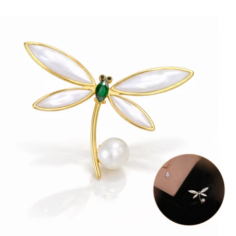 Broszka ozdobna - kryształowa WAŻKA z perłą BZ233