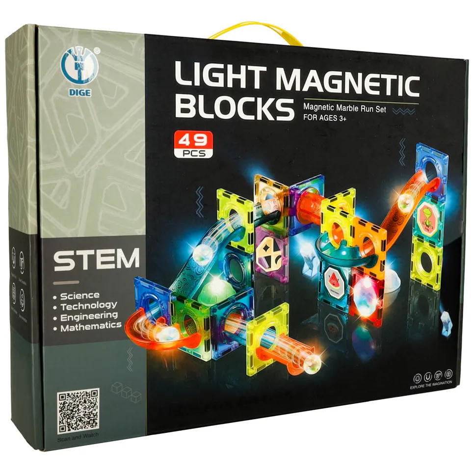 Zestaw klocków magnetycznych marble tor kulkowy świecący 49 elementów - obrazek 9
