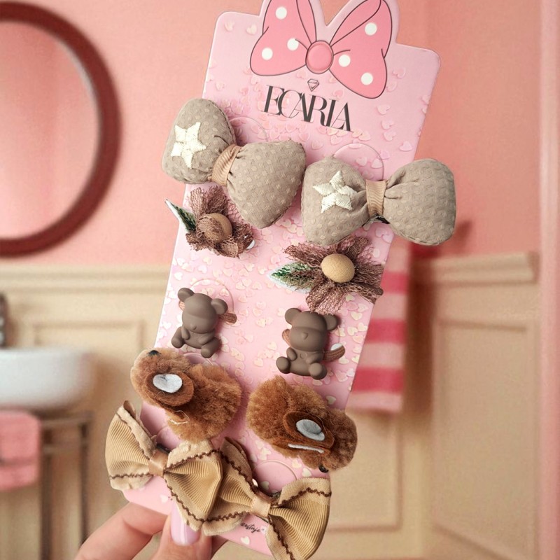 Zestaw frotek gumek do włosów 10w1 na plakietce, KOKARDKI, królik GUM170 - obrazek 2