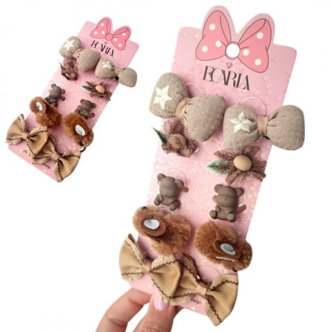 Zestaw frotek gumek do włosów 10w1 na plakietce, KOKARDKI, królik GUM170