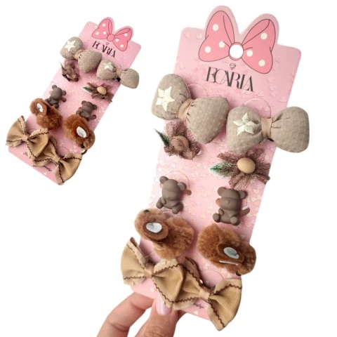 Zestaw frotek gumek do włosów 10w1 na plakietce, KOKARDKI, królik GUM170