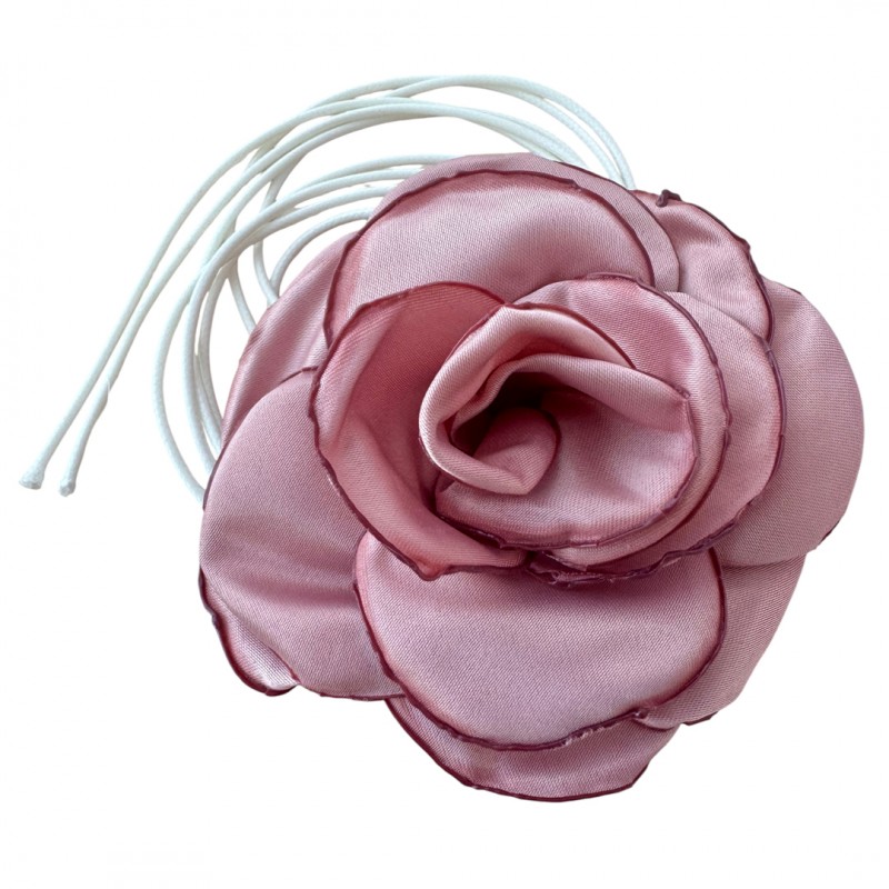 Naszyjnik choker XL ozdobny kwiat na szyję róża na rzemyku elegancka pudrowa N761R - obrazek 2