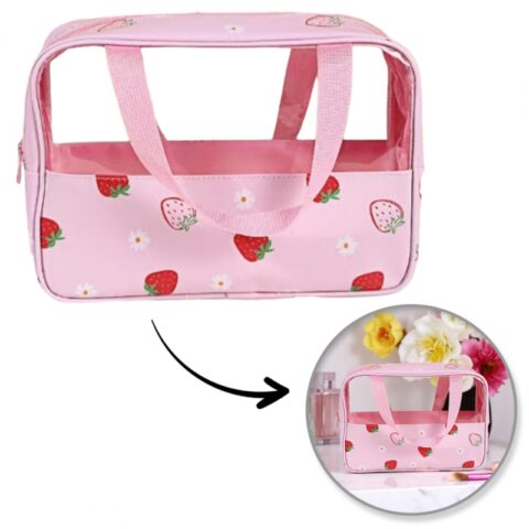 Kosmetyczka rozkładana przenośna kuferek rozmiar M 31x10x20cm TRUSKAWKI KS148