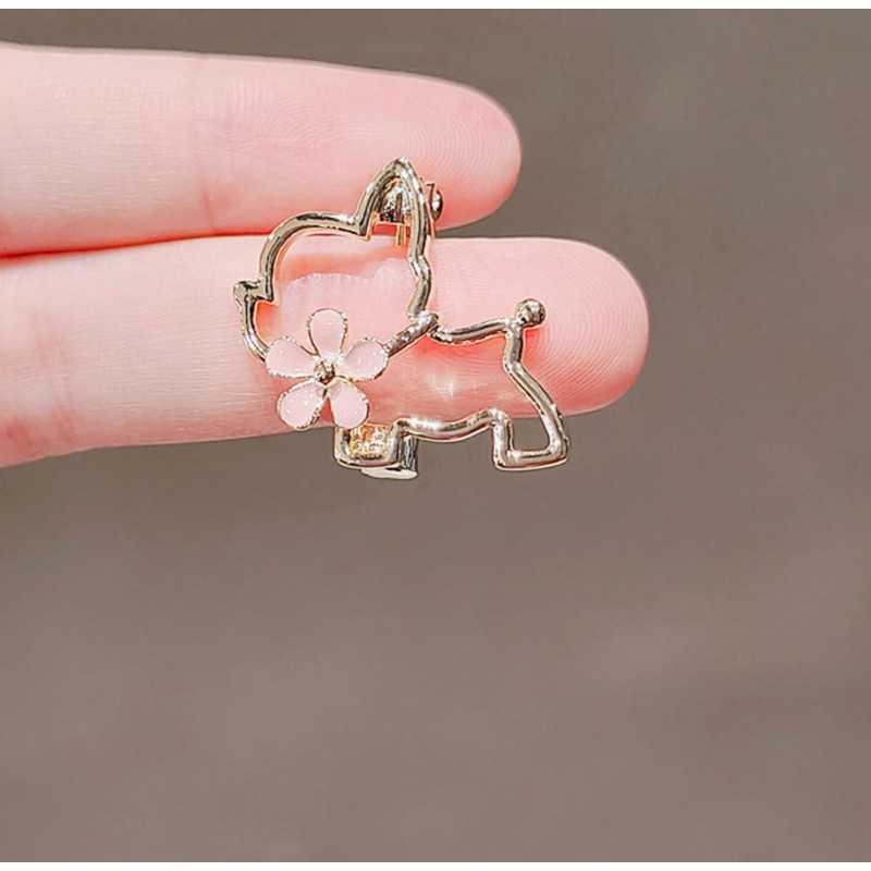 Broszka ozdobna emaliowana - piesek z kwiatkiem BZ210 - obrazek 4